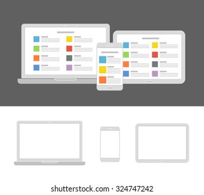 Different modern devices with same content. Flat design template