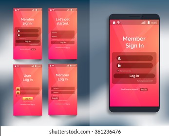 Unterschiedliche moderne Member Sign In oder Login Screens Benutzeroberflächen-Layouts für mobile Apps und Website-Designs.