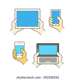 Different modern mobile gadgets. Lineart color collection