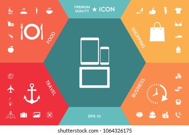Different modern personal gadgets. Tablet, phone icon