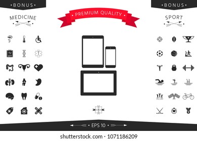 Different modern personal gadgets. Tablet, phone icon
