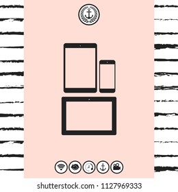 Different modern personal gadgets. Tablet, phone icon