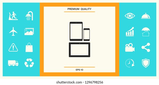 Different modern personal gadgets. Tablet, phone icon