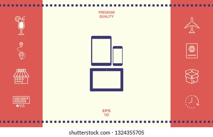 Different modern personal gadgets. Tablet, phone icon