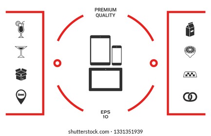Different modern personal gadgets. Tablet, phone icon