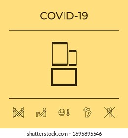 Diferentes artilugios personales modernos. Icono de Tablet, teléfono
