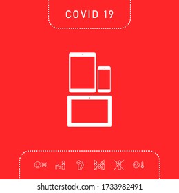 Diferentes artilugios personales modernos. Tablet, icono de teléfono