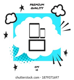 Diferentes artilugios personales modernos. Tablet, icono de teléfono