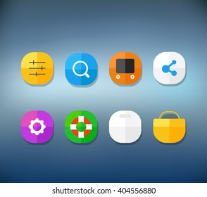 Diferentes iconos modernos de aplicación para smartphone se establecen en el fondo de la borrosidad. Vector plano elementos de diseño