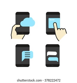 Different modern smartphone color flat icons collection