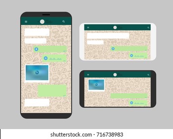 Different modern smartphone with messenger app