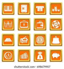 Different money icons set in orange color isolated vector illustration for web and any design