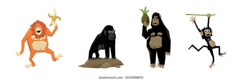 Different Monkey Animal with Long Tail Vector Set