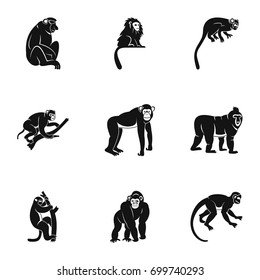 Different monkey icon set. Simple set of 9 different monkey vector icons for web isolated on white background