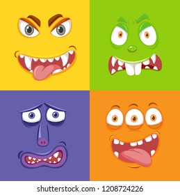 Different monster face expression illustration