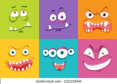 Different monster facial expression illustration