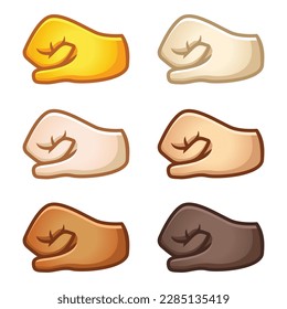 Different mood emoji. Emotional fist bump punch emoji hand set of various skin tones cute cartoon stylized vector cartoon illustration icons. Isolated on white background.