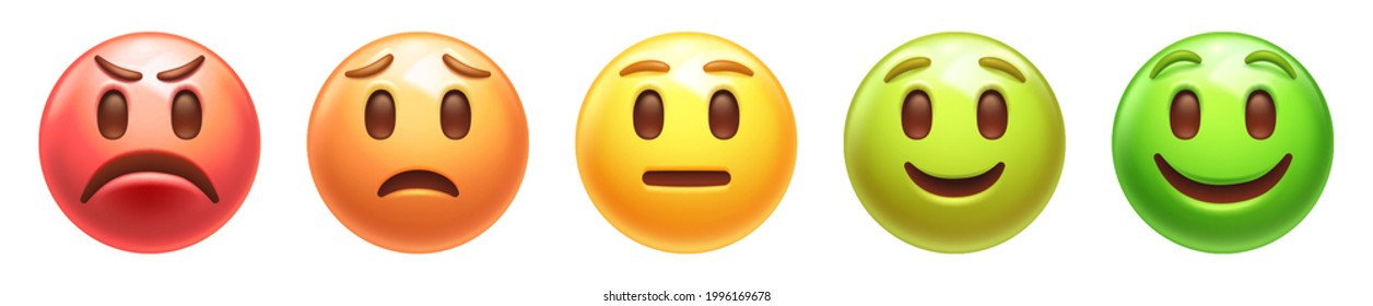 Different Mood Emoji. Emotional Scale Emoticons Or Satisfaction Rating 3D Stylized Vector Icons