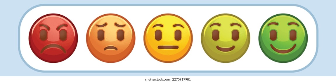Different mood emoji. Emotional scale emoticons or satisfaction rating cartoon collection set stylized vector icons