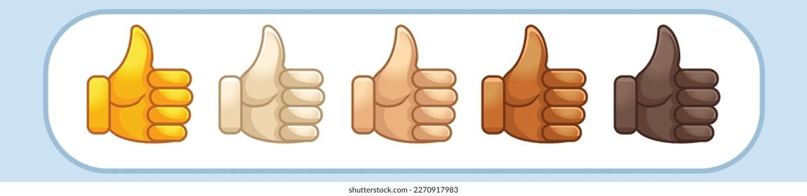 Different mood emoji. Emotional Thumbs up emoji hand set of various skin tonescute cartoon stylized vector cartoon illustration icons. Isolated on white background.