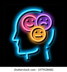 Different Mood Smile In Man Silhouette Mind neon light sign vector. Glowing bright icon transparent symbol illustration