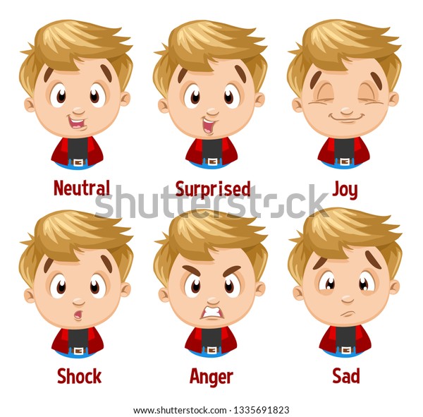 Different Moods Blond Boy Red Shirt Stock Vector (Royalty Free) 1335691823