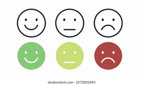 Different moods icon set, with a smile, a serious and a sad face. Vector illustration set.