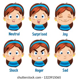 Different Moods Pretty Brunette Girl Blue Stock Vector (Royalty Free ...