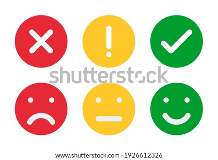 different moods smiles and check mark sign, vector icons set