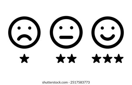 different moods smiles and stars rating, vector icons set