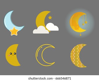 Different moon nature cosmos cycle satellite surface whole cycle from new star vector illustration.