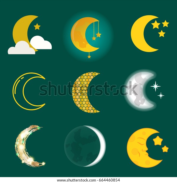 Different moon nature cosmos
cycle satellite surface whole cycle from new star vector
illustration.