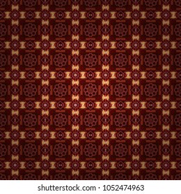 Different mosaic textures. Relief waves of ornamental mosaic tile patterns in brown, red and orange colors. Vector illustration. Ornate seamless texture background.