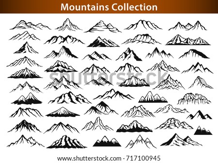different mountain ranges silhouette collection set