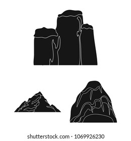 Different mountains black icons in set collection for design.Mountains and landscape vector symbol stock web illustration.