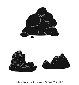 Different mountains black icons in set collection for design.Mountains and landscape vector symbol stock web illustration.