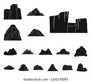 Different mountains black icons in set collection for design.Mountains and landscape vector symbol stock web illustration.