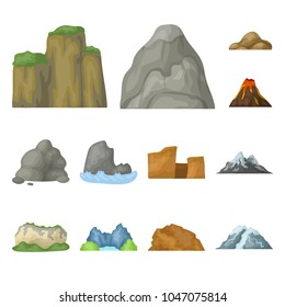 Different mountains cartoon icons in set collection for design.Mountains and landscape vector symbol stock web illustration.