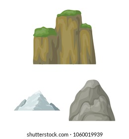 Different mountains cartoon icons in set collection for design.Mountains and landscape vector symbol stock web illustration.