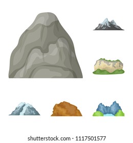 Different mountains cartoon icons in set collection for design.Mountains and landscape vector symbol stock web illustration.