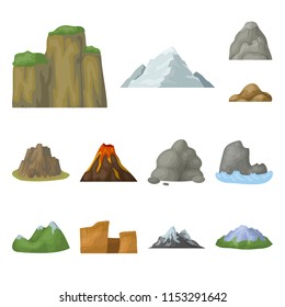 Different mountains cartoon icons in set collection for design.Mountains and landscape vector symbol stock web illustration.