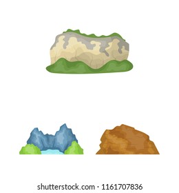 Different mountains cartoon icons in set collection for design.Mountains and landscape vector symbol stock web illustration.