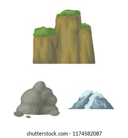 Different mountains cartoon icons in set collection for design.Mountains and landscape vector symbol stock web illustration.