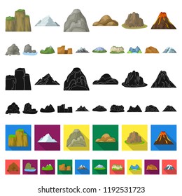 Different mountains cartoon icons in set collection for design.Mountains and landscape vector symbol stock web illustration.