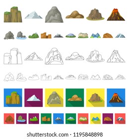 Different mountains cartoon icons in set collection for design.Mountains and landscape vector symbol stock web illustration.