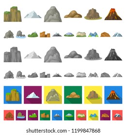 Different mountains cartoon icons in set collection for design.Mountains and landscape vector symbol stock web illustration.