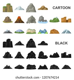 Different mountains cartoon icons in set collection for design.Mountains and landscape vector symbol stock web illustration.