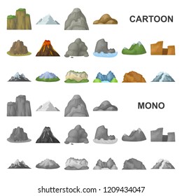 Different mountains cartoon icons in set collection for design.Mountains and landscape vector symbol stock web illustration.