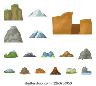 Different mountains cartoon icons in set collection for design.Mountains and landscape vector symbol stock web illustration.