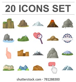 Different mountains cartoon icons in set collection for design.Mountains and landscape vector symbol stock web illustration.